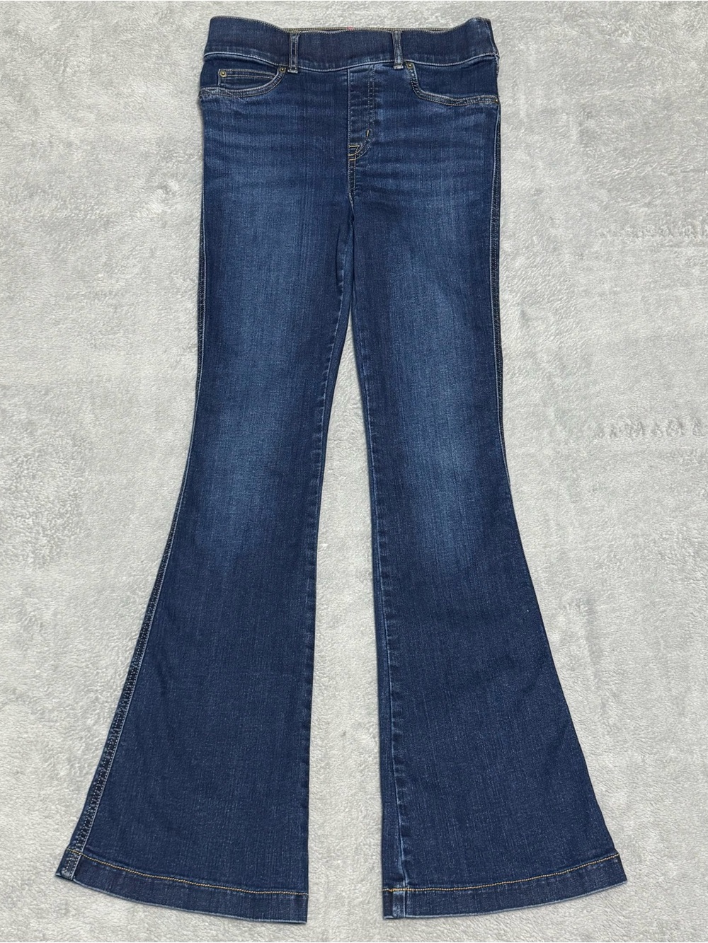 SPANX Flare Jeans Womens Small Petite Dark Wash Stretch Shaping Boho Pull On Alt